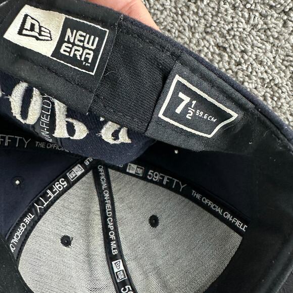 VTG New York Yankees New Era Hat Mens 7 1/2 Blue Fitted Baseball Cap 00s USA - Picture 9 of 11